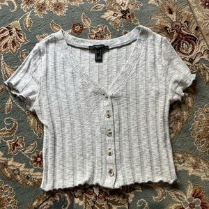 Forever 21 Gray Ribbed Button-Up Top